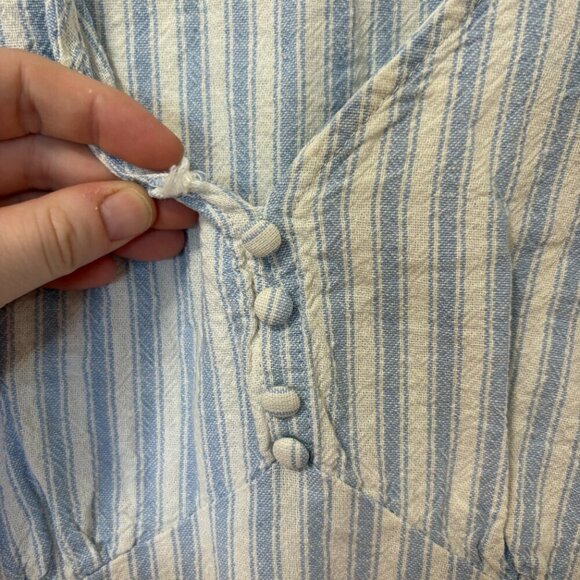 Blumind Linen Blend Dress Striped Summer Dress Junior Size 9 White Blue Buttons - Picture 7 of 14